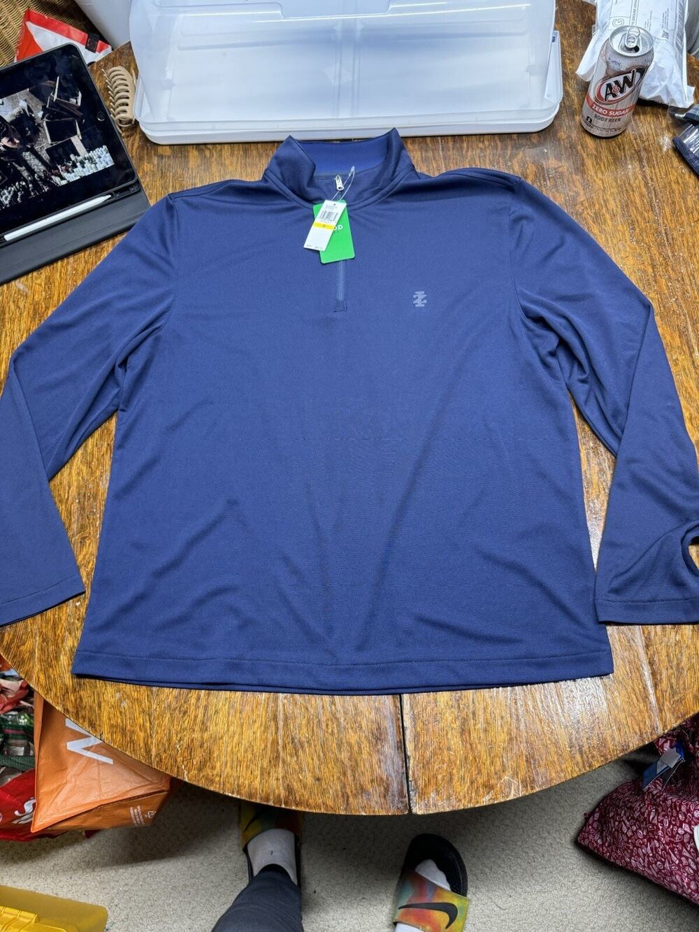 Men's IZOD 1/4 Zip Long Sleeve Stretch Soft Pullover Shirt Blue Medium